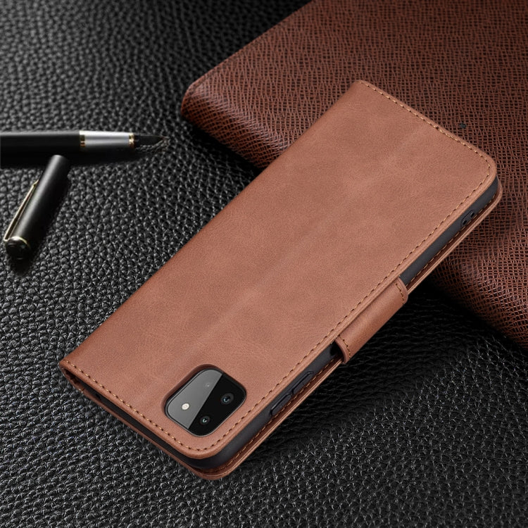 For Samsung Galaxy A22 5G Retro Lambskin Texture Pure Color Horizontal Flip PU Leather Case with Holder & Card Slots & Wallet & Lanyard(Brown) by buy2fix