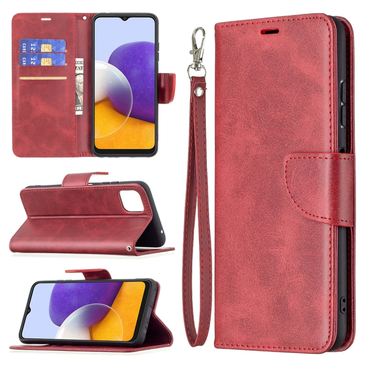 For Samsung Galaxy A22 5G Retro Lambskin Texture Pure Color Horizontal Flip PU Leather Case with Holder & Card Slots & Wallet & Lanyard(Red) by buy2fix