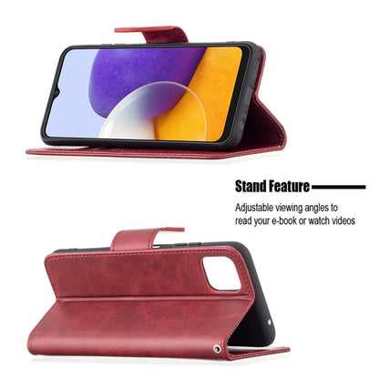 For Samsung Galaxy A22 5G Retro Lambskin Texture Pure Color Horizontal Flip PU Leather Case with Holder & Card Slots & Wallet & Lanyard(Red) by buy2fix