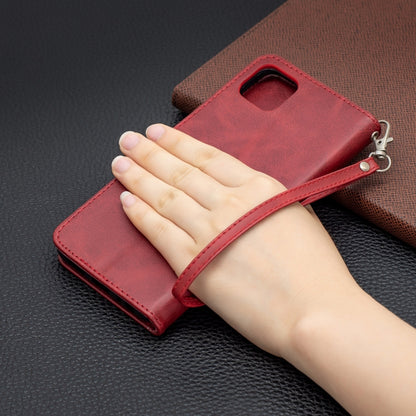 For Samsung Galaxy A22 5G Retro Lambskin Texture Pure Color Horizontal Flip PU Leather Case with Holder & Card Slots & Wallet & Lanyard(Red) by buy2fix