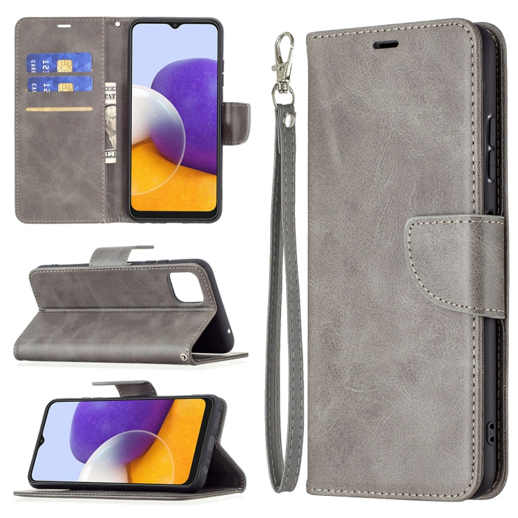 For Samsung Galaxy A22 5G Retro Lambskin Texture Pure Color Horizontal Flip PU Leather Case with Holder & Card Slots & Wallet & Lanyard(Gray) by buy2fix