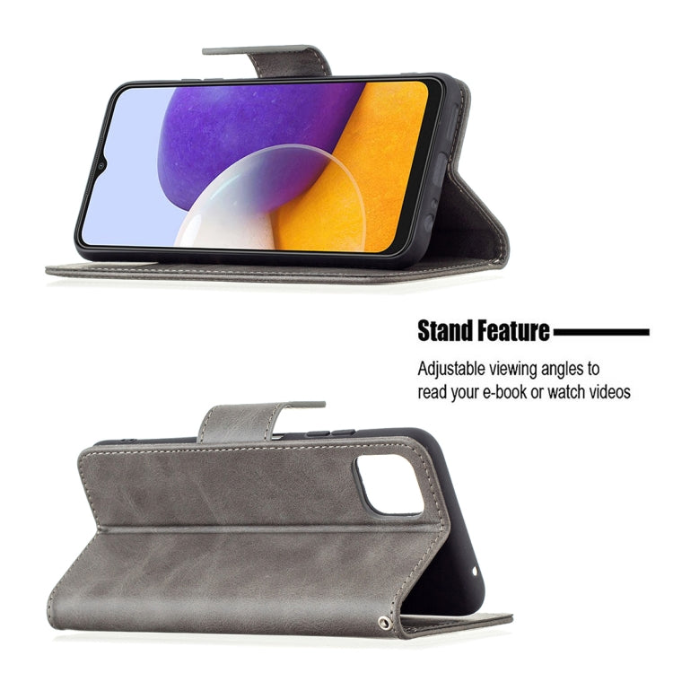For Samsung Galaxy A22 5G Retro Lambskin Texture Pure Color Horizontal Flip PU Leather Case with Holder & Card Slots & Wallet & Lanyard(Gray) by buy2fix