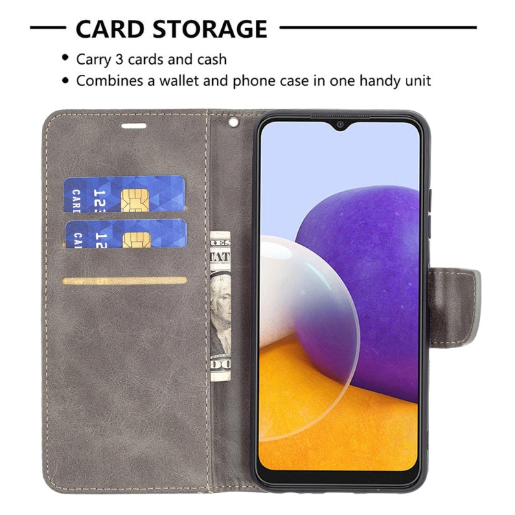 For Samsung Galaxy A22 5G Retro Lambskin Texture Pure Color Horizontal Flip PU Leather Case with Holder & Card Slots & Wallet & Lanyard(Gray) by buy2fix