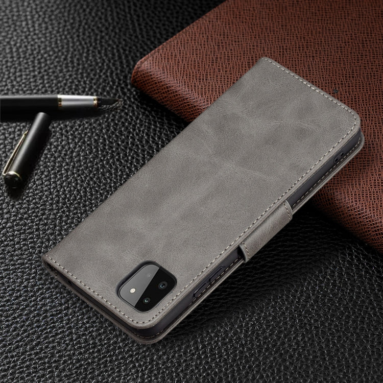 For Samsung Galaxy A22 5G Retro Lambskin Texture Pure Color Horizontal Flip PU Leather Case with Holder & Card Slots & Wallet & Lanyard(Gray) by buy2fix