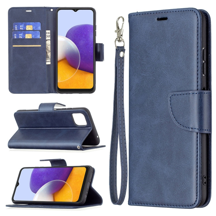 For Samsung Galaxy A22 5G Retro Lambskin Texture Pure Color Horizontal Flip PU Leather Case with Holder & Card Slots & Wallet & Lanyard(Blue) by buy2fix