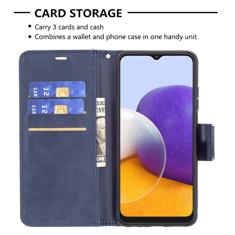 For Samsung Galaxy A22 5G Retro Lambskin Texture Pure Color Horizontal Flip PU Leather Case with Holder & Card Slots & Wallet & Lanyard(Blue) by buy2fix