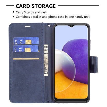 For Samsung Galaxy A22 5G Retro Lambskin Texture Pure Color Horizontal Flip PU Leather Case with Holder & Card Slots & Wallet & Lanyard(Blue) by buy2fix