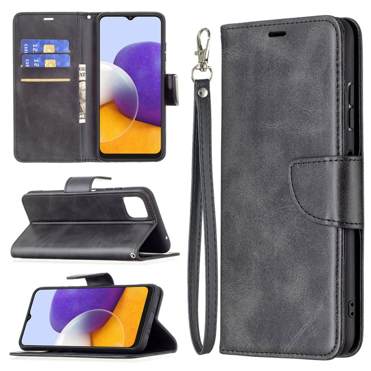For Samsung Galaxy A22 5G Retro Lambskin Texture Pure Color Horizontal Flip PU Leather Case with Holder & Card Slots & Wallet & Lanyard(Black) by buy2fix