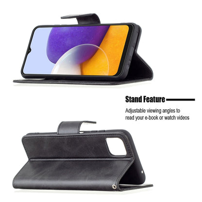 For Samsung Galaxy A22 5G Retro Lambskin Texture Pure Color Horizontal Flip PU Leather Case with Holder & Card Slots & Wallet & Lanyard(Black) by buy2fix