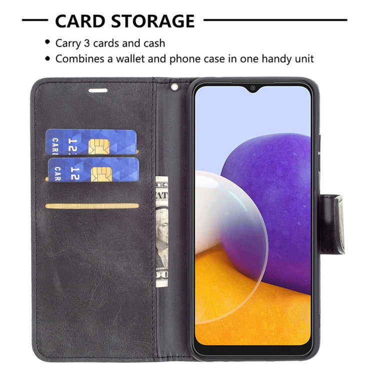 For Samsung Galaxy A22 5G Retro Lambskin Texture Pure Color Horizontal Flip PU Leather Case with Holder & Card Slots & Wallet & Lanyard(Black) by buy2fix