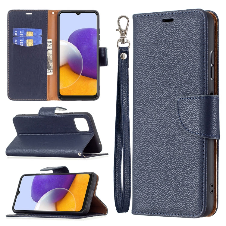 For Samsung Galaxy A22 5G Litchi Texture Pure Color Horizontal Flip Leather Case with Holder & Card Slots & Wallet & Lanyard(Dark Blue) by buy2fix