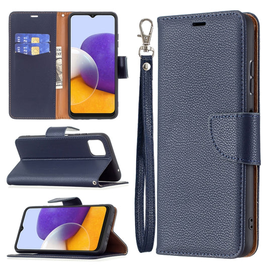 For Samsung Galaxy A22 5G Litchi Texture Pure Color Horizontal Flip Leather Case with Holder & Card Slots & Wallet & Lanyard(Dark Blue) by buy2fix