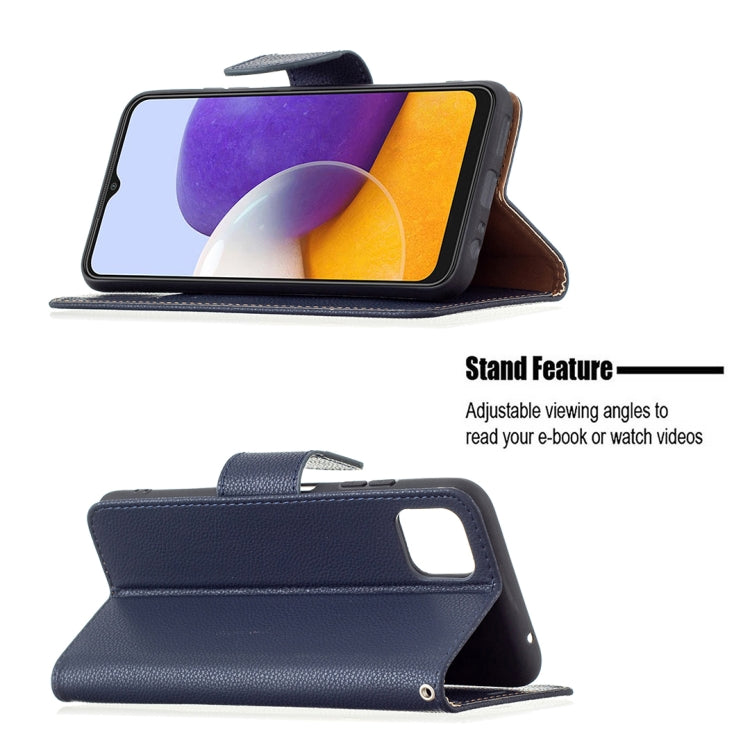 For Samsung Galaxy A22 5G Litchi Texture Pure Color Horizontal Flip Leather Case with Holder & Card Slots & Wallet & Lanyard(Dark Blue) by buy2fix
