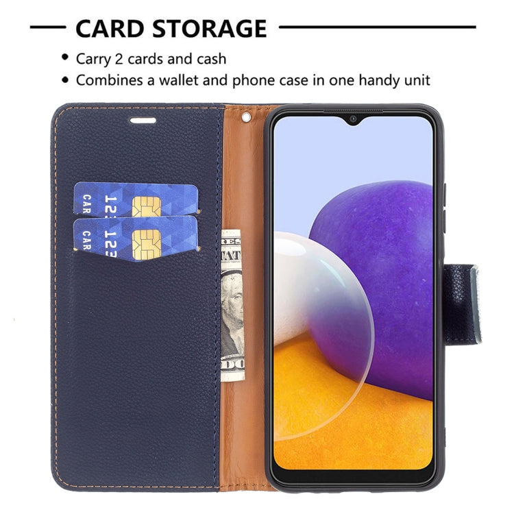 For Samsung Galaxy A22 5G Litchi Texture Pure Color Horizontal Flip Leather Case with Holder & Card Slots & Wallet & Lanyard(Dark Blue) by buy2fix