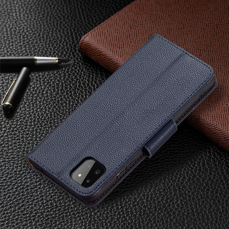 For Samsung Galaxy A22 5G Litchi Texture Pure Color Horizontal Flip Leather Case with Holder & Card Slots & Wallet & Lanyard(Dark Blue) by buy2fix