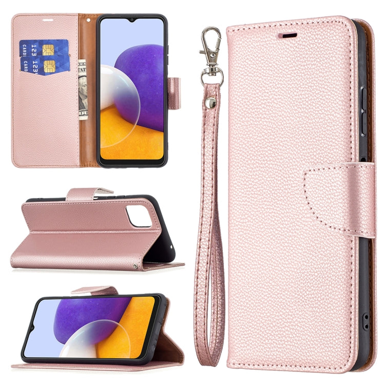For Samsung Galaxy A22 5G Litchi Texture Pure Color Horizontal Flip Leather Case with Holder & Card Slots & Wallet & Lanyard(Rose Gold) by buy2fix