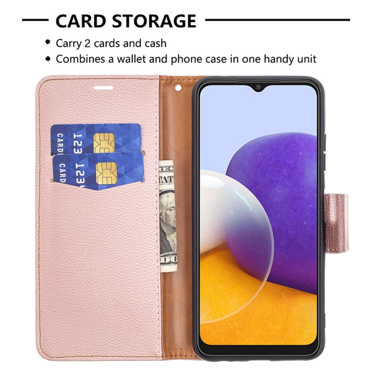 For Samsung Galaxy A22 5G Litchi Texture Pure Color Horizontal Flip Leather Case with Holder & Card Slots & Wallet & Lanyard(Rose Gold) by buy2fix