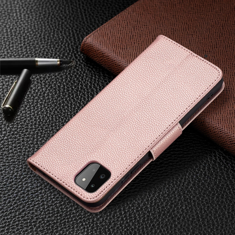 For Samsung Galaxy A22 5G Litchi Texture Pure Color Horizontal Flip Leather Case with Holder & Card Slots & Wallet & Lanyard(Rose Gold) by buy2fix