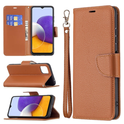 For Samsung Galaxy A22 5G Litchi Texture Pure Color Horizontal Flip Leather Case with Holder & Card Slots & Wallet & Lanyard(Brown) by buy2fix
