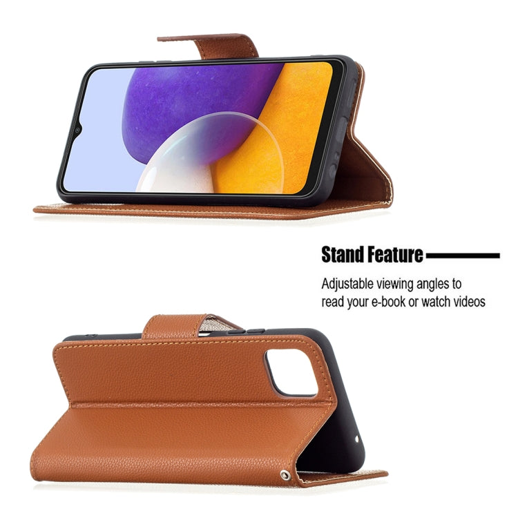 For Samsung Galaxy A22 5G Litchi Texture Pure Color Horizontal Flip Leather Case with Holder & Card Slots & Wallet & Lanyard(Brown) by buy2fix