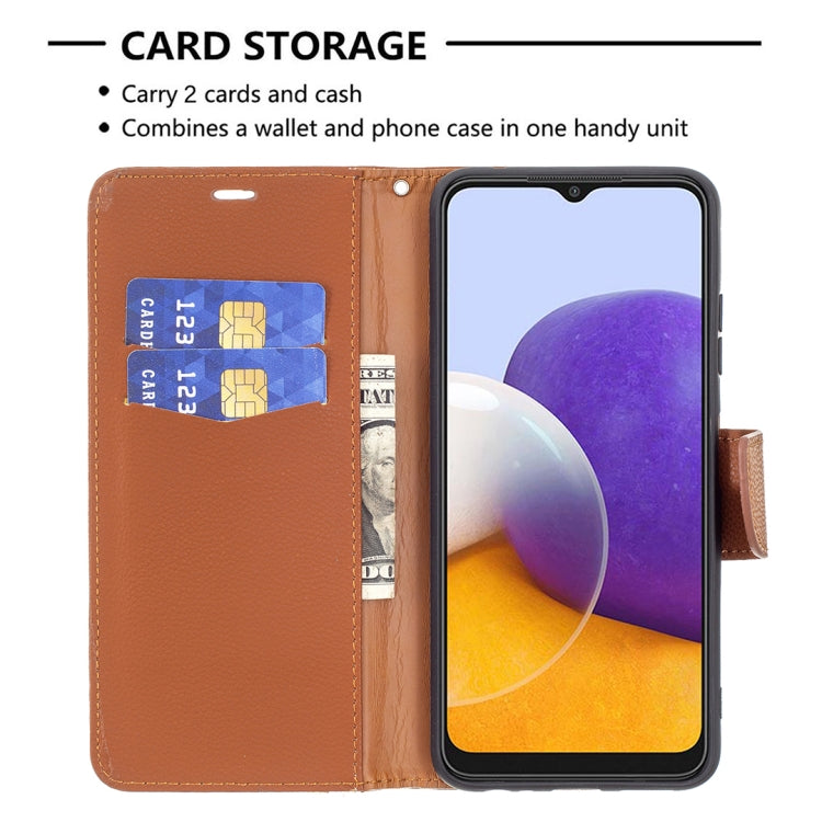 For Samsung Galaxy A22 5G Litchi Texture Pure Color Horizontal Flip Leather Case with Holder & Card Slots & Wallet & Lanyard(Brown) by buy2fix