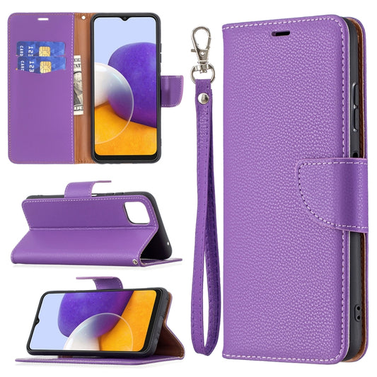 For Samsung Galaxy A22 5G Litchi Texture Pure Color Horizontal Flip Leather Case with Holder & Card Slots & Wallet & Lanyard(Purple) by buy2fix