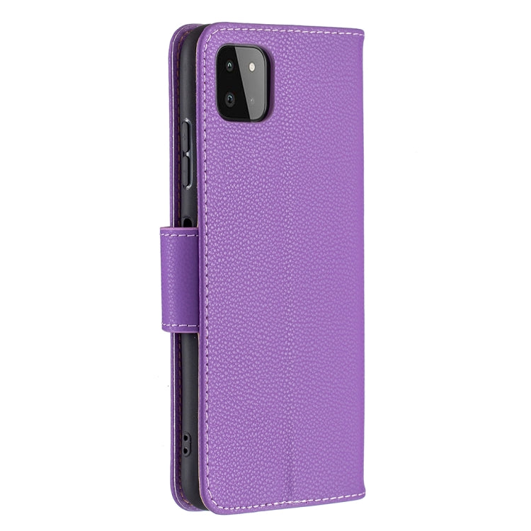 For Samsung Galaxy A22 5G Litchi Texture Pure Color Horizontal Flip Leather Case with Holder & Card Slots & Wallet & Lanyard(Purple) by buy2fix
