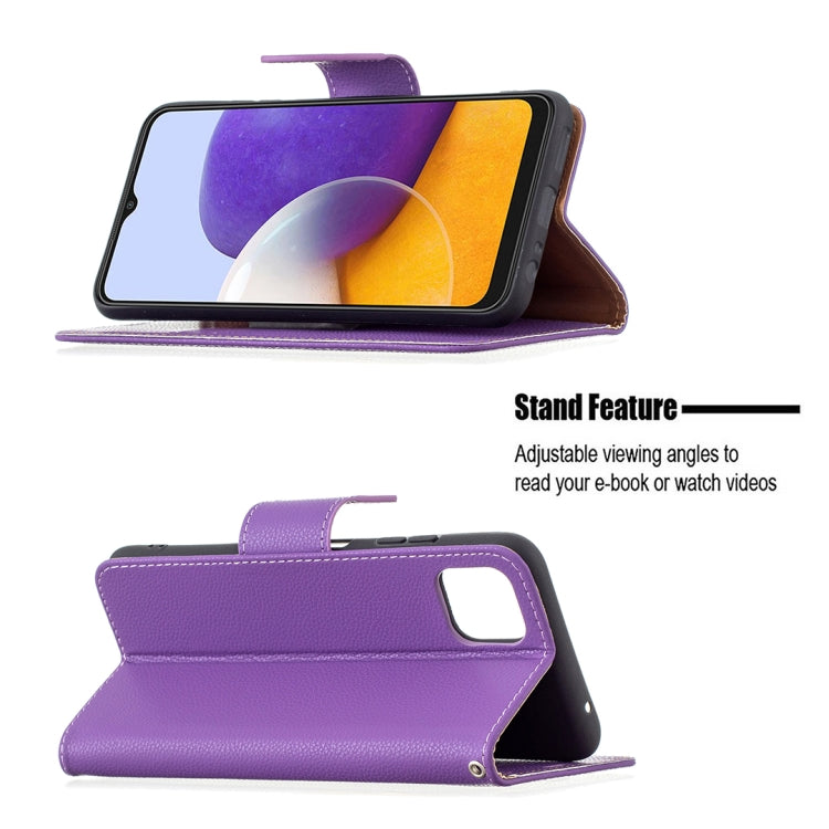 For Samsung Galaxy A22 5G Litchi Texture Pure Color Horizontal Flip Leather Case with Holder & Card Slots & Wallet & Lanyard(Purple) by buy2fix