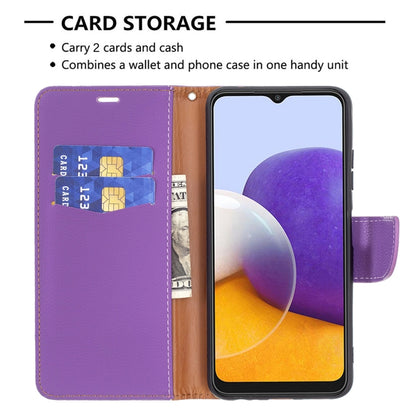 For Samsung Galaxy A22 5G Litchi Texture Pure Color Horizontal Flip Leather Case with Holder & Card Slots & Wallet & Lanyard(Purple) by buy2fix