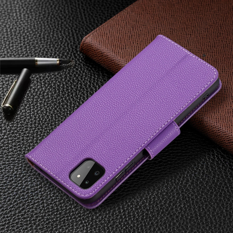 For Samsung Galaxy A22 5G Litchi Texture Pure Color Horizontal Flip Leather Case with Holder & Card Slots & Wallet & Lanyard(Purple) by buy2fix