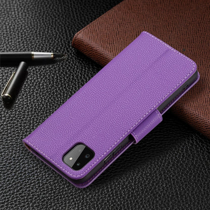 For Samsung Galaxy A22 5G Litchi Texture Pure Color Horizontal Flip Leather Case with Holder & Card Slots & Wallet & Lanyard(Purple) by buy2fix