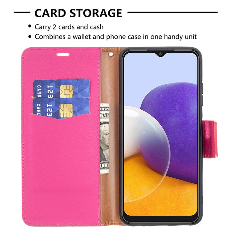 For Samsung Galaxy A22 5G Litchi Texture Pure Color Horizontal Flip Leather Case with Holder & Card Slots & Wallet & Lanyard(Rose Red) by buy2fix