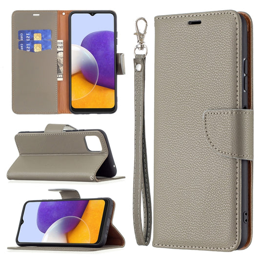 For Samsung Galaxy A22 5G Litchi Texture Pure Color Horizontal Flip Leather Case with Holder & Card Slots & Wallet & Lanyard(Gray) by buy2fix
