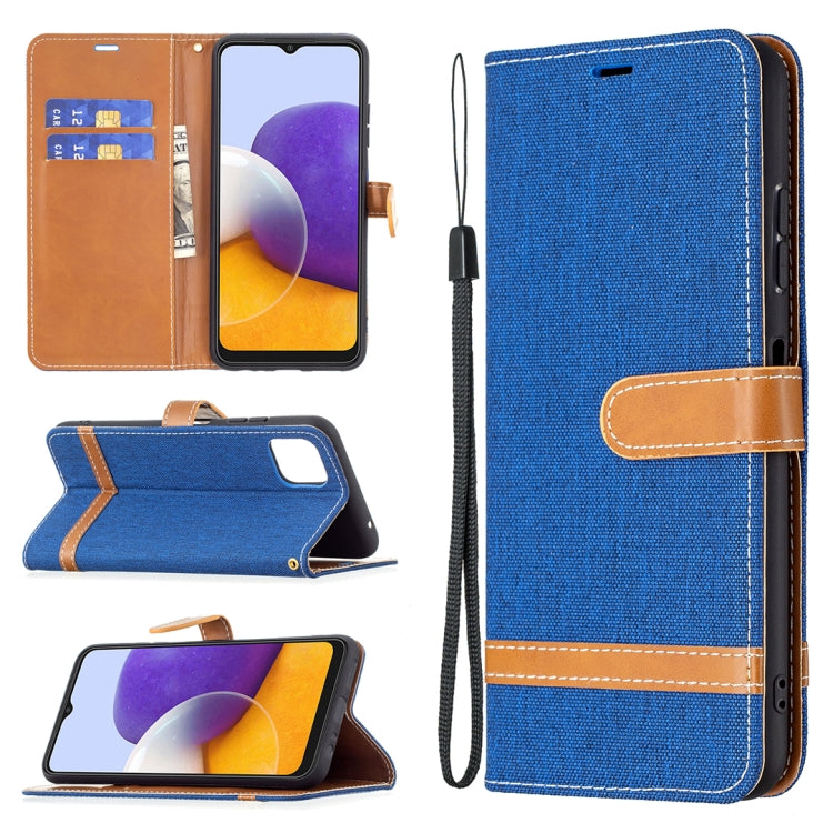 For Samsung Galaxy A22 5G Color Matching Denim Texture Horizontal Flip Leather Case with Holder & Card Slots & Wallet & Lanyard(Royal Blue) by buy2fix