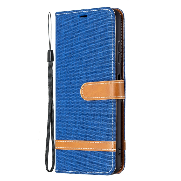 For Samsung Galaxy A22 5G Color Matching Denim Texture Horizontal Flip Leather Case with Holder & Card Slots & Wallet & Lanyard(Royal Blue) by buy2fix