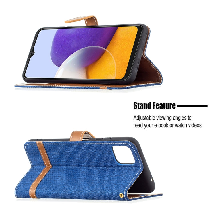 For Samsung Galaxy A22 5G Color Matching Denim Texture Horizontal Flip Leather Case with Holder & Card Slots & Wallet & Lanyard(Royal Blue) by buy2fix