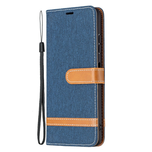 For Samsung Galaxy A22 5G Color Matching Denim Texture Horizontal Flip Leather Case with Holder & Card Slots & Wallet & Lanyard(Dark Blue) by buy2fix