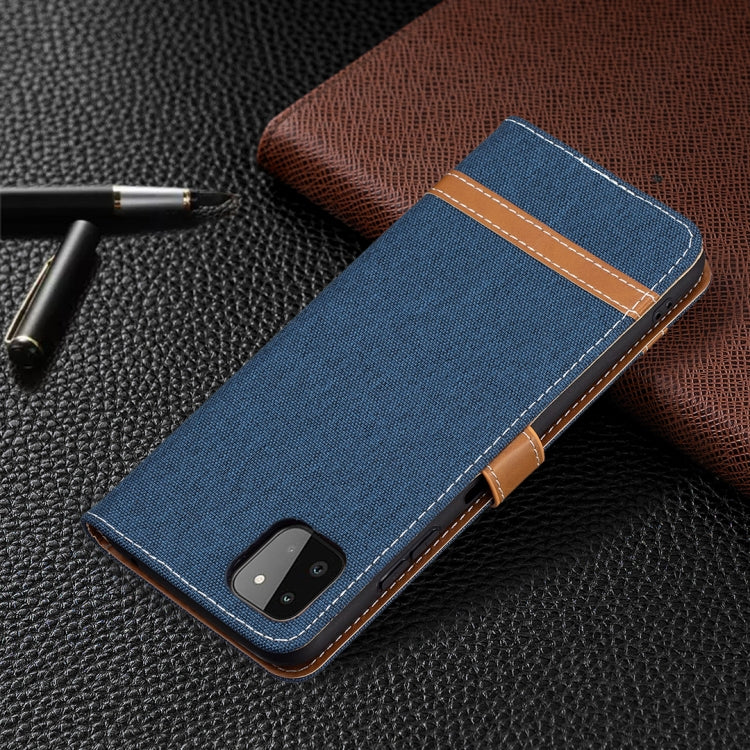 For Samsung Galaxy A22 5G Color Matching Denim Texture Horizontal Flip Leather Case with Holder & Card Slots & Wallet & Lanyard(Dark Blue) by buy2fix