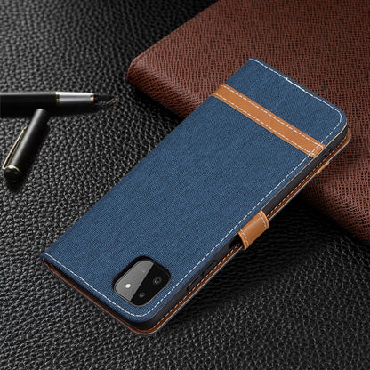For Samsung Galaxy A22 5G Color Matching Denim Texture Horizontal Flip Leather Case with Holder & Card Slots & Wallet & Lanyard(Dark Blue) by buy2fix