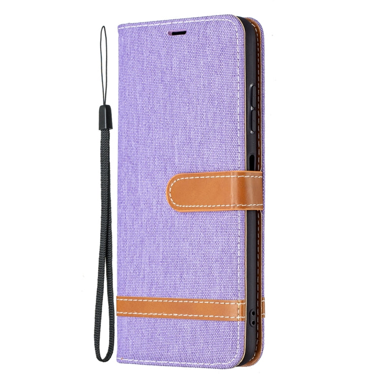 For Samsung Galaxy A22 5G Color Matching Denim Texture Horizontal Flip Leather Case with Holder & Card Slots & Wallet & Lanyard(Purple) by buy2fix