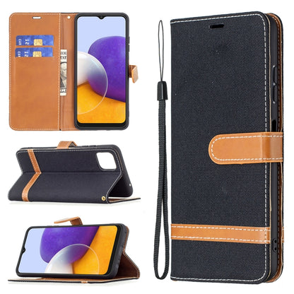 For Samsung Galaxy A22 5G Color Matching Denim Texture Horizontal Flip Leather Case with Holder & Card Slots & Wallet & Lanyard(Black) by buy2fix