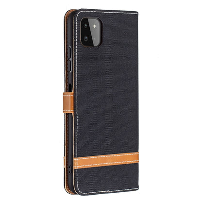 For Samsung Galaxy A22 5G Color Matching Denim Texture Horizontal Flip Leather Case with Holder & Card Slots & Wallet & Lanyard(Black) by buy2fix