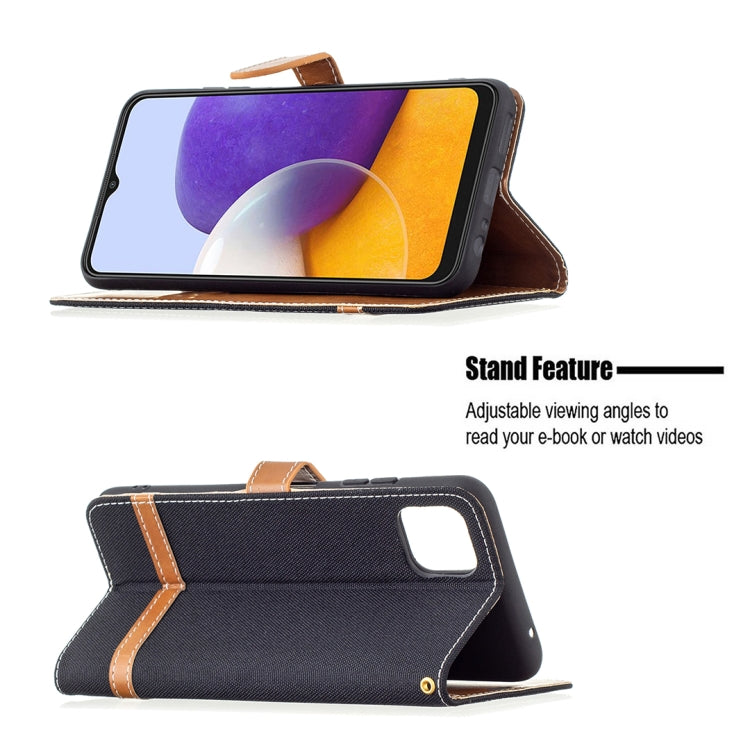 For Samsung Galaxy A22 5G Color Matching Denim Texture Horizontal Flip Leather Case with Holder & Card Slots & Wallet & Lanyard(Black) by buy2fix