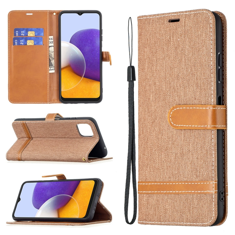 For Samsung Galaxy A22 5G Color Matching Denim Texture Horizontal Flip Leather Case with Holder & Card Slots & Wallet & Lanyard(Brown) by buy2fix