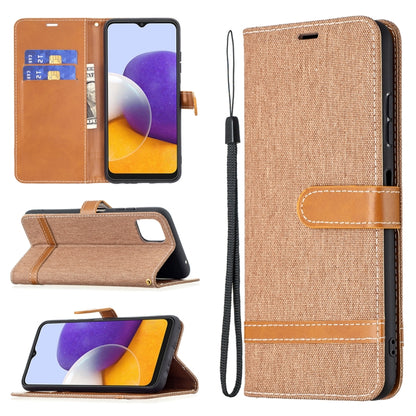 For Samsung Galaxy A22 5G Color Matching Denim Texture Horizontal Flip Leather Case with Holder & Card Slots & Wallet & Lanyard(Brown) by buy2fix