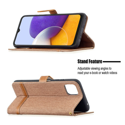For Samsung Galaxy A22 5G Color Matching Denim Texture Horizontal Flip Leather Case with Holder & Card Slots & Wallet & Lanyard(Brown) by buy2fix