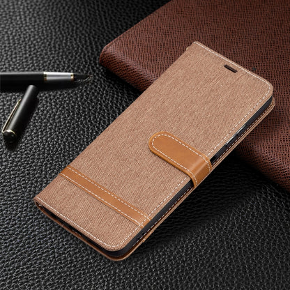 For Samsung Galaxy A22 5G Color Matching Denim Texture Horizontal Flip Leather Case with Holder & Card Slots & Wallet & Lanyard(Brown) by buy2fix