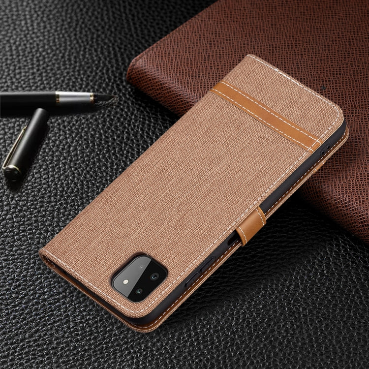 For Samsung Galaxy A22 5G Color Matching Denim Texture Horizontal Flip Leather Case with Holder & Card Slots & Wallet & Lanyard(Brown) by buy2fix