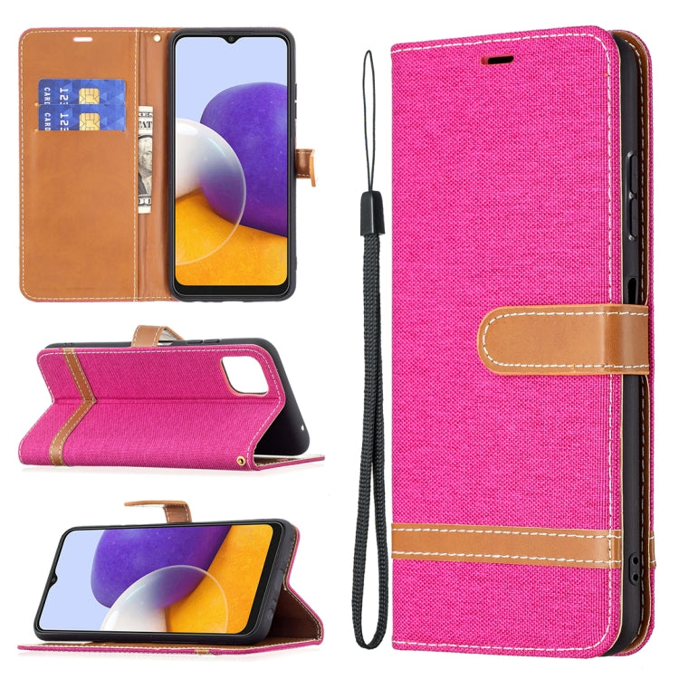 For Samsung Galaxy A22 5G Color Matching Denim Texture Horizontal Flip Leather Case with Holder & Card Slots & Wallet & Lanyard(Rose Red) by buy2fix