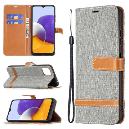 For Samsung Galaxy A22 5G Color Matching Denim Texture Horizontal Flip Leather Case with Holder & Card Slots & Wallet & Lanyard(Gray) by buy2fix